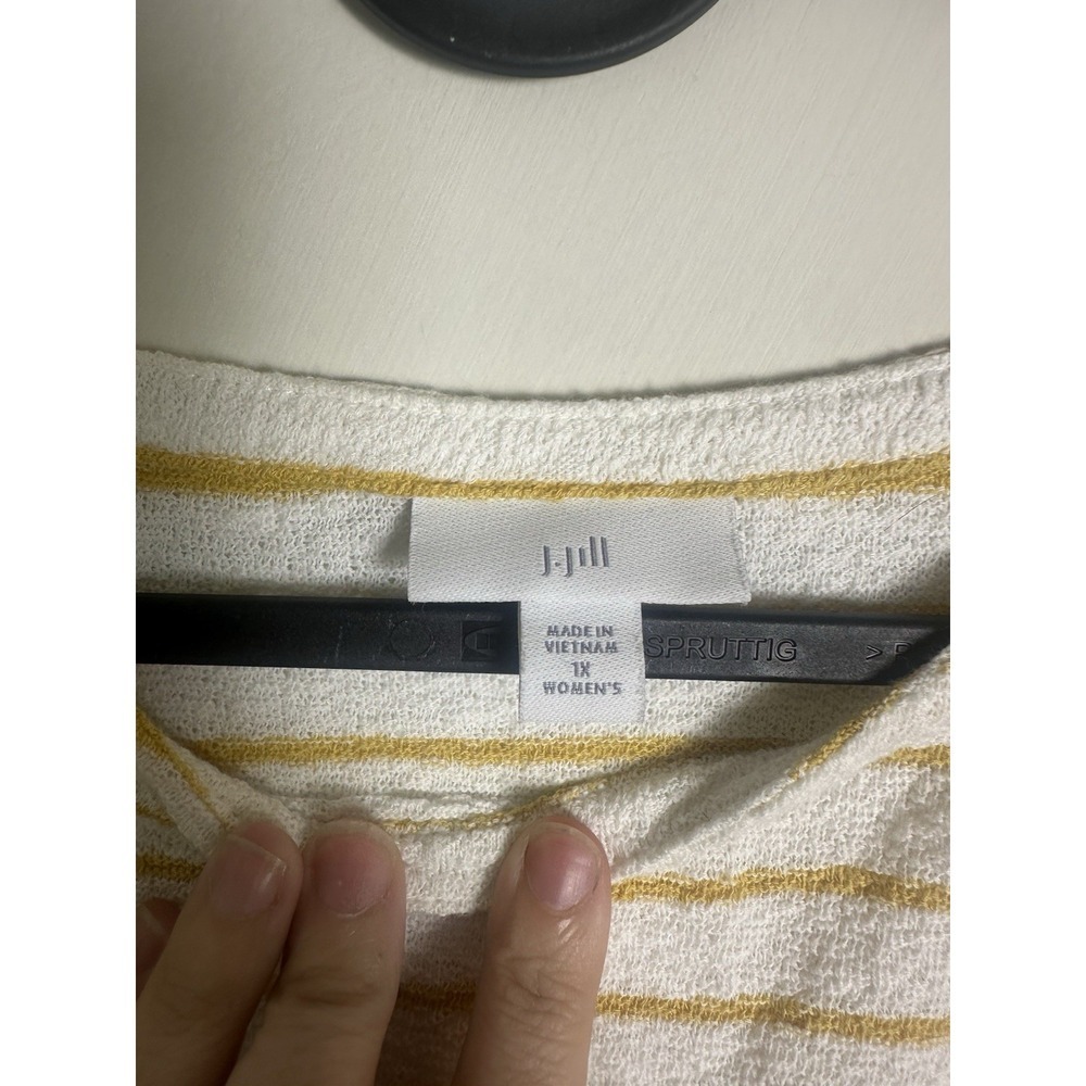 J‎ Jill Sweater Women 1X Tunic Crew Neck Cotton Yellow Stripe - Picture 3 of 5